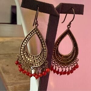 Anna Beck 925 Sterling Silver 18K Gold Plated Red Beaded Dangle Earrings